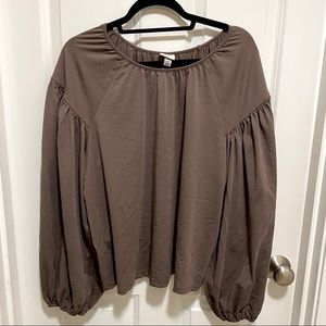 A New Day puff sleeve blouse, taupe, purple, mushroom, boho, cottage core, plus